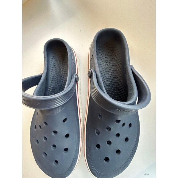 Crocs Crocband Platform Clogs Womens 9 / Mens 7 Blue w/white and Red Stripe - Picture 4 of 8